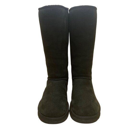 Ugg Women’s Black Suede Sheepskin Lined Slip-On Tall Winter Boots Size 10 - Picture 3 of 10